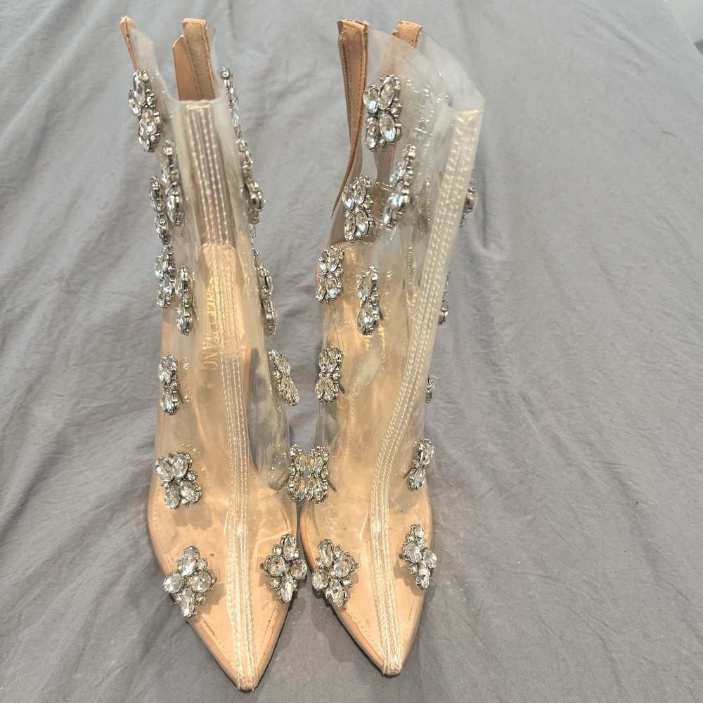 Clear studded booties